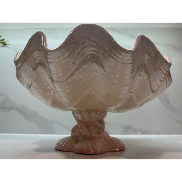 Clam Conch Seashell Vintage Pink Glaze Planter Centerpiece Bowl Birdbath - Picture 7 of 8